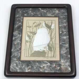 Island Designs Handmade Embossed Lithograph Owl - Framed 9"x11"